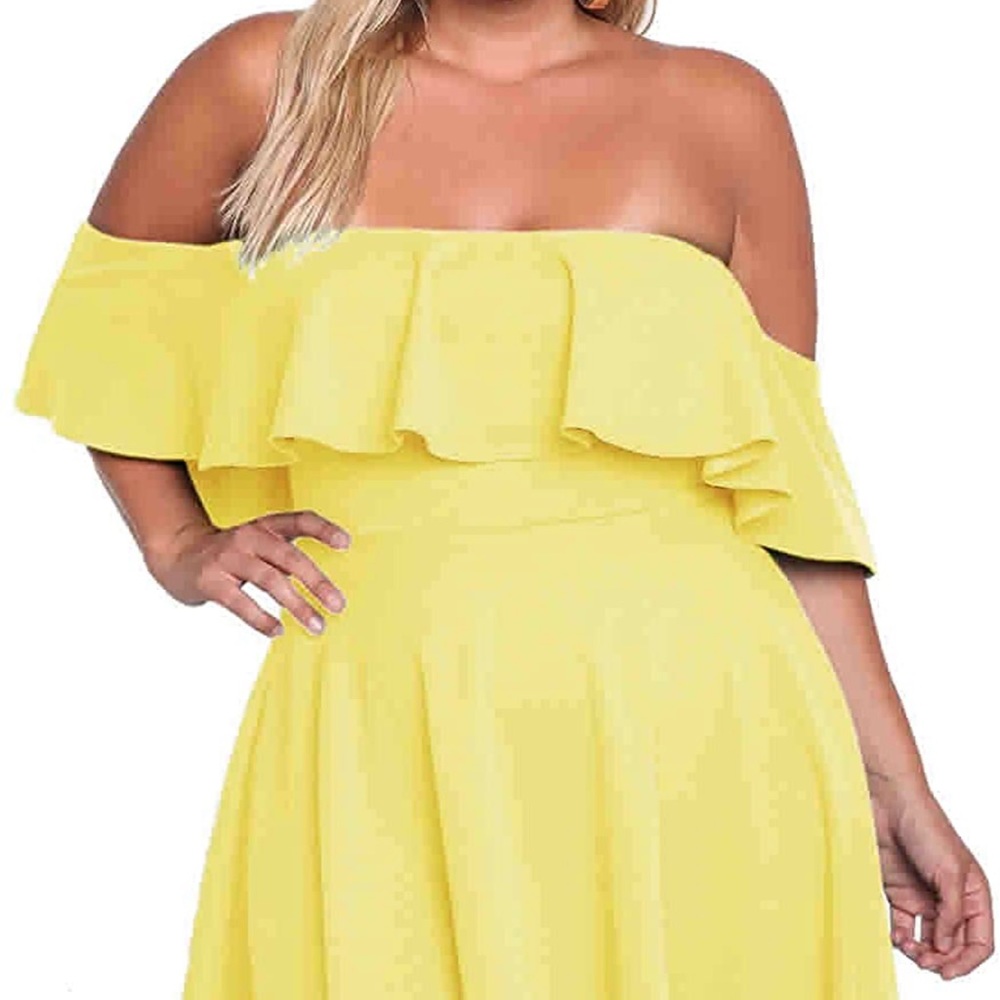 ROSIANNA Women's Off Shoulder Strapless Ruffle Mini Plus Size Swing Dress